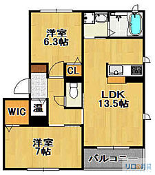 オーキッドガーデン 1階2LDKの間取り