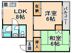 ハイツ桜ケ丘 2LDKの間取図画像