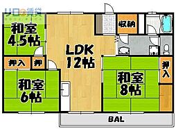 エリエールハイツ川西 3LDKの間取図画像