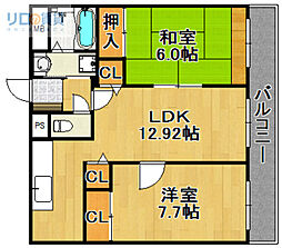 ボヌール宝塚 2LDKの間取図画像