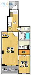 ラサクセション宝塚 2Kの間取図画像