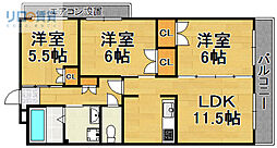 アメニティーコートK.IB棟 3LDKの間取図画像