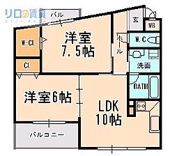 フローラル宝塚 2LDKの間取図画像