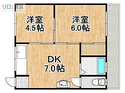 甲楓園 2DKの間取図画像