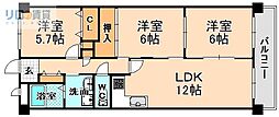 プレミールソシア 3LDKの間取図画像