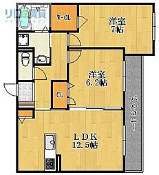 シャーメゾン山本 2LDKの間取図画像