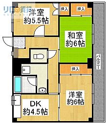 ビレッジハウス山本4号棟 3DKの間取図画像