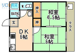 サンハイツ 2DKの間取図画像