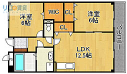リアンシャンティ雲雀丘 2LDKの間取図画像