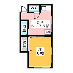 結城アパート 2階1DKの間取り