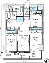 ロイヤルパークス赤羽ノース 301 3階3LDKの間取り