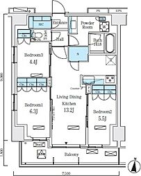 ロイヤルパークス赤羽ノース 938 9階3LDKの間取り