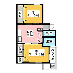 グリーンハイツ 2階2DKの間取り