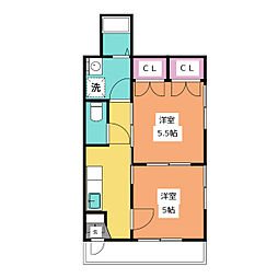 吉田マンション 1階2Kの間取り