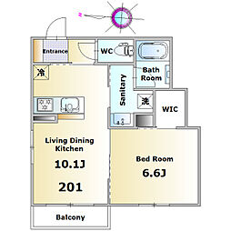 ソナーレ21 2階1LDKの間取り