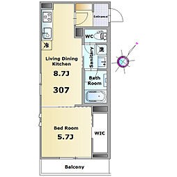 マスターグレイス穴川 3階1LDKの間取り