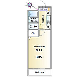 サンハイム春日 1Kの間取図画像