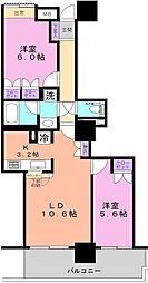川口パークタワー 2LDKの間取図画像