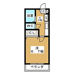 ディアコート・Ｋ 2階1Kの間取り