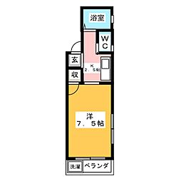 リバーサイド本木南町 2階1Kの間取り