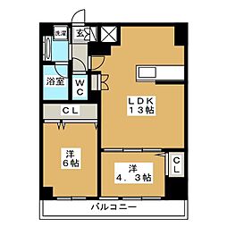 ドゥーエ南千住 2階2LDKの間取り