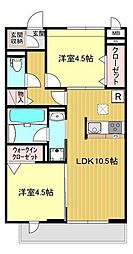 越谷市蒲生茜町アパート 2LDKの間取図画像