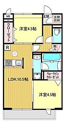 越谷市蒲生茜町アパート 2LDKの間取図画像