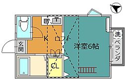 アーネスナカガワ 2階1Kの間取り