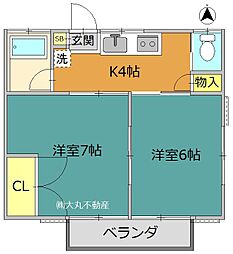 コーポ辰善 2Kの間取図画像