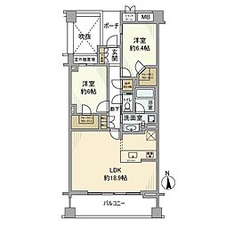 プラウド蘆花公園 2階2LDKの間取り