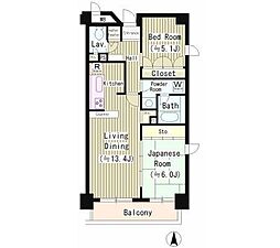 アミ浜田山 1階2LDKの間取り