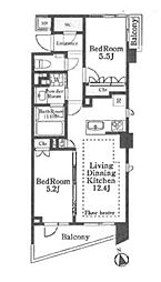 オープンレジデンシア目黒柿の木坂 3階2LDKの間取り