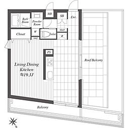 グランデュオ若林V 4階1LDKの間取り