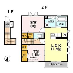 La mer 桜上水 I 2階2LDKの間取り