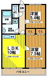アルパイン松原 2階2LDKの間取り