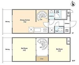 グランウッズ自由が丘 1階2DKの間取り