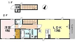 アイリス東中野 2階1LDKの間取り