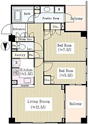 ガーデンコートT 5階2LDKの間取り