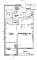 ザ・パークハビオ新高円寺 2LDKの間取図画像