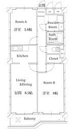 東中野パークハウス 2LDKの間取図画像