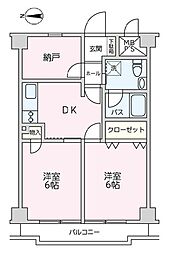 星和代々木ハイツ 2DKの間取図画像