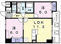 レジデンス桜樺 2LDKの間取図画像
