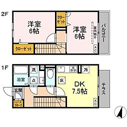 アイナハウス 2DKの間取図画像