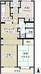 ヒラソル上野毛 3DKの間取図画像