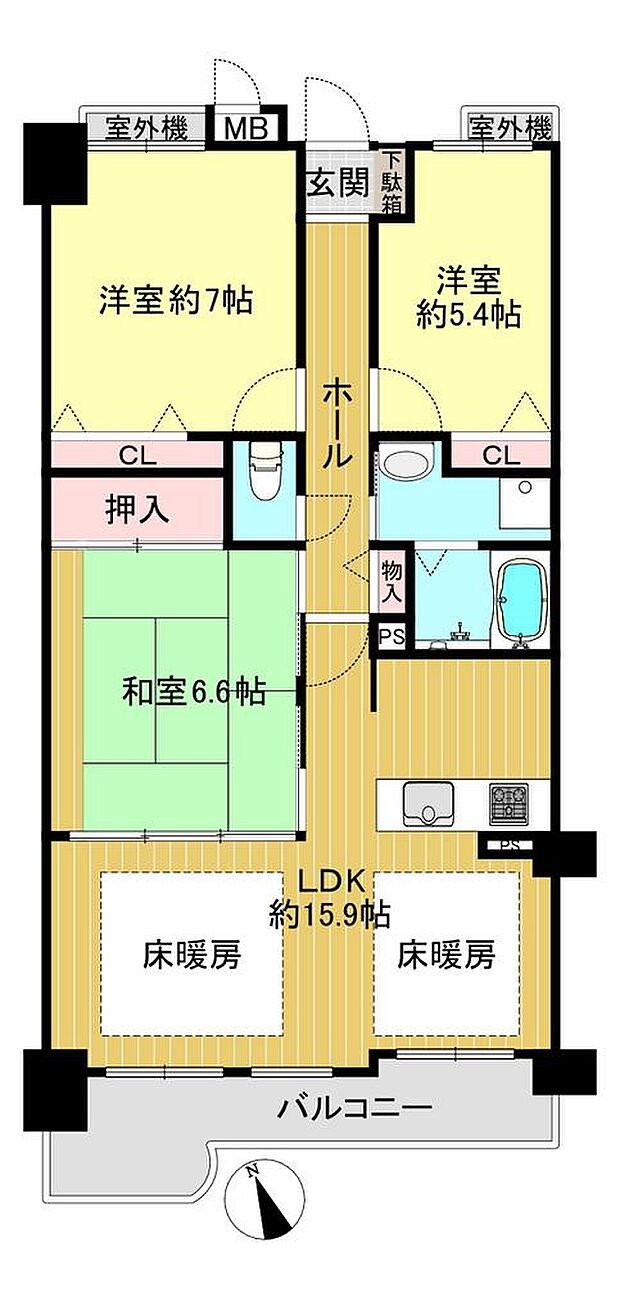 リベール加古川シティWEST(3LDK) 4階/403号室の間取り