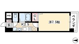 グランメール城西 9階1Kの間取り