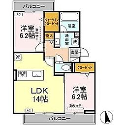 ベレンジュ 2階2LDKの間取り
