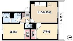 プレミアムシャトー 2階2LDKの間取り