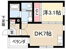 ハーモニーテラス草薙町IV 2階1DKの間取り