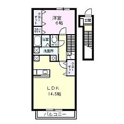 グランドカーサ枇杷島 2階1LDKの間取り